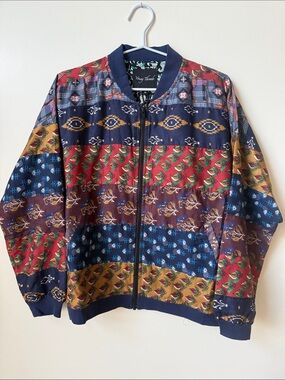 Young Threads multi bomber zip up jacket block print pattern